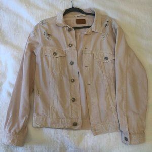 Zara distressed denim jacket in light pink. Size small
